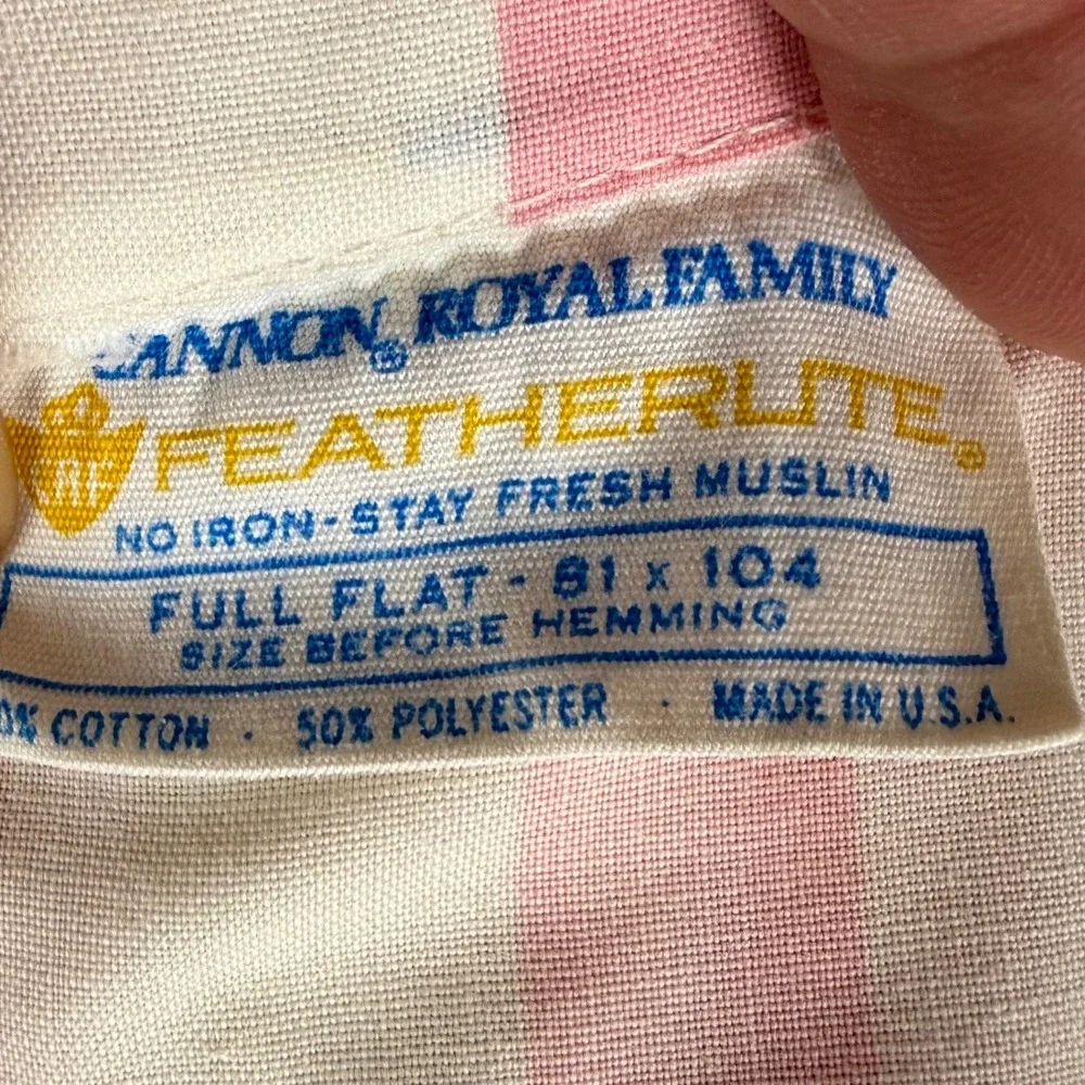 Vintage Cannon Royal Family Featherlite Pink Striped Full Flat Sheet Made in USA